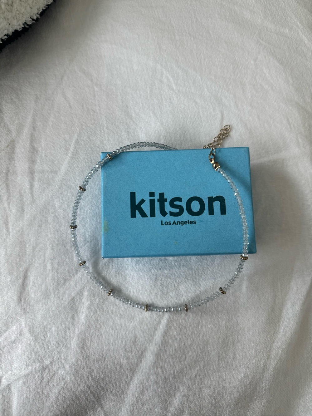 Kitson Los Angeles Clear Moonstone Beaded Choker Necklace with Gold Accent